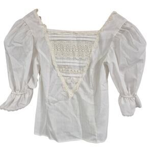 Vtg 70s Jessica's Gunnies San Francisco White Blouse Button Down Back XS Gunne